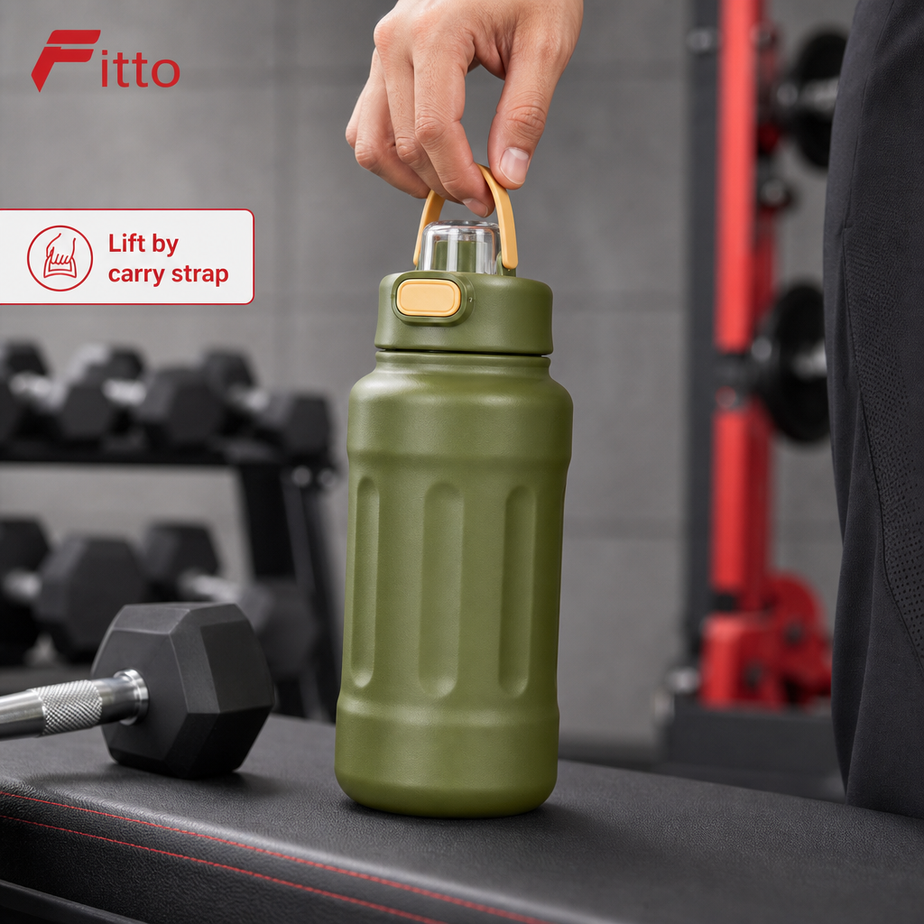 72 Pieces Water Bottle with Carry Strap, 1000ml Olive Green Sports Hydration Bottle
