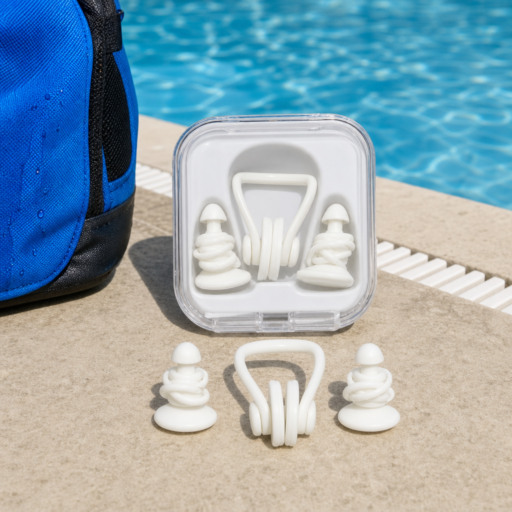 96 Pieces Swimming Ear Plug Set With Nose Clip and Storage Case, White