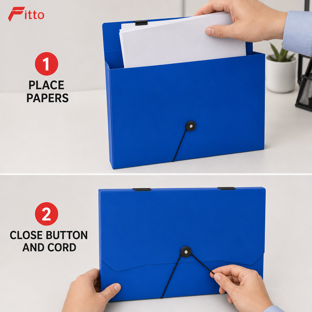 96 Pieces Blue A4 Document Folder with Button and Elastic Cord Closure, 1 Piece