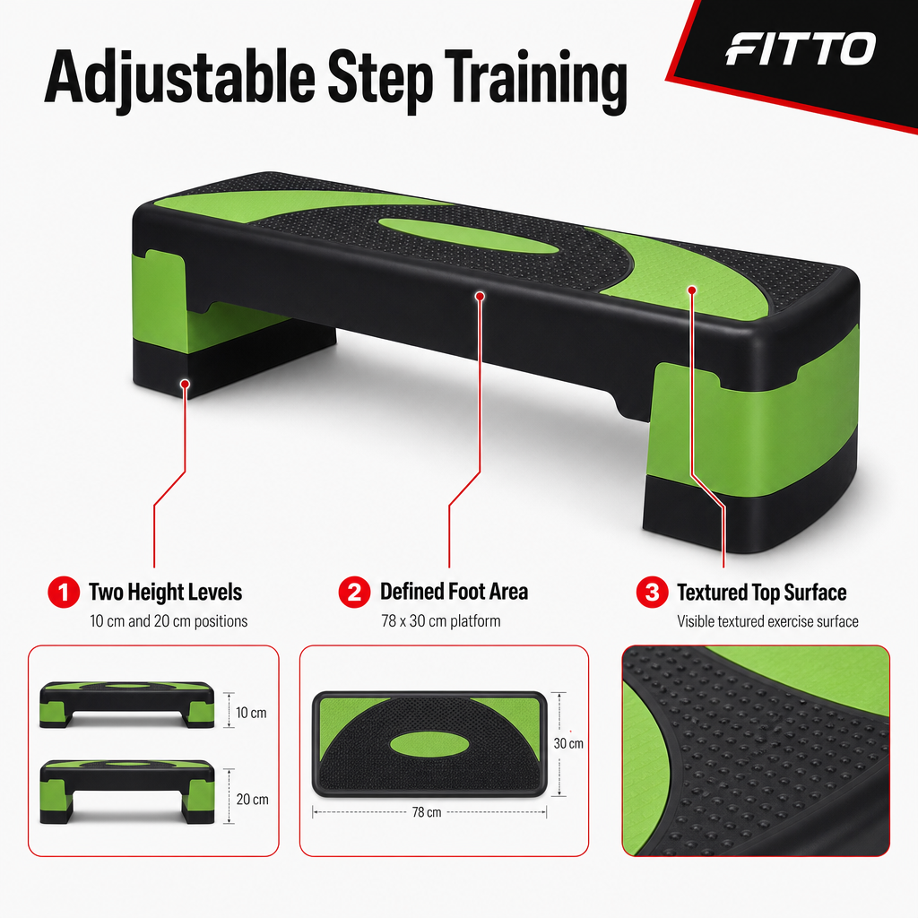 48 Pieces Aerobic Step Platforms for Exercise, 78 x 30 cm, Adjustable 10–20 cm Height, Black and Green