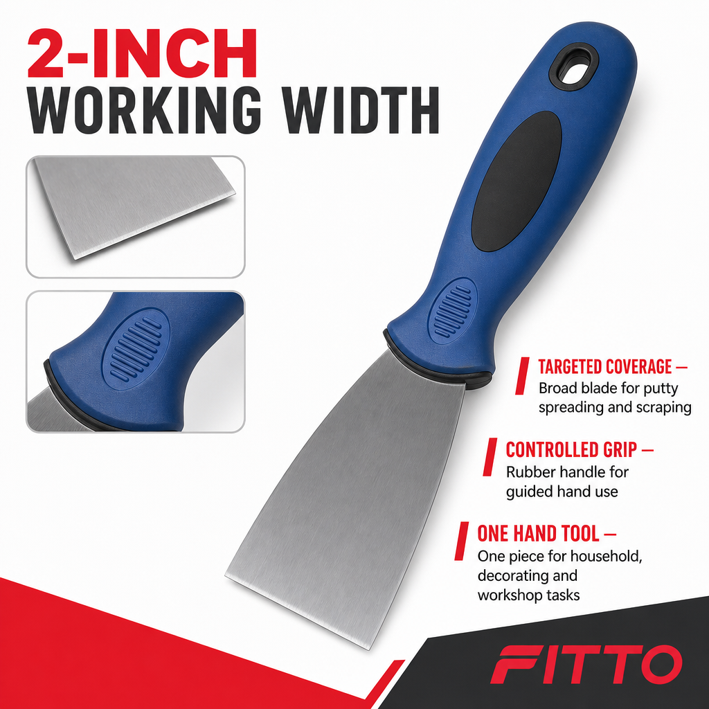 120 Pieces 2 Inch Stainless Steel Putty Knife Paint Scraper with Rubber Handle, Blue Black Silver, 1 Piece