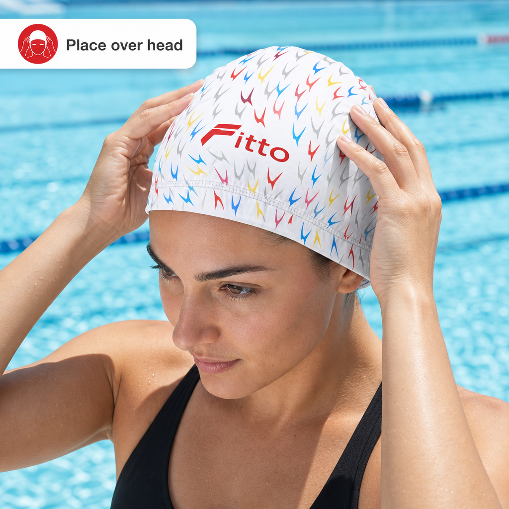 96 Pieces Swimming Cap for Adults, White Printed Design, Single Piece