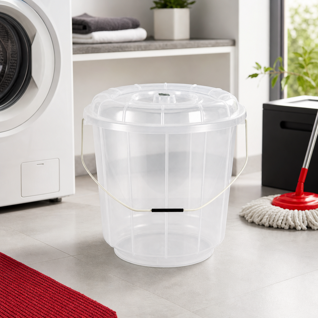 96 Pieces Transparent Plastic Bucket with Lid and Carry Handle, 20 Litre