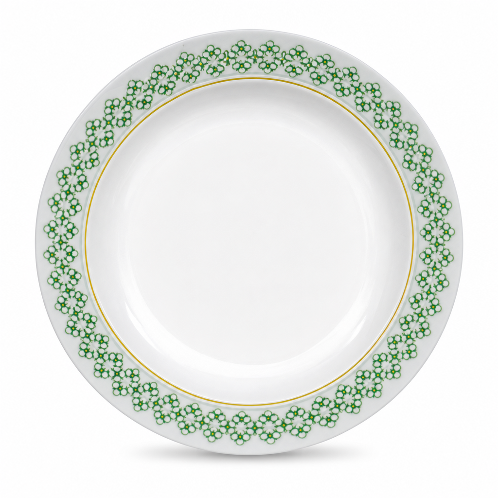 120 Pieces Soup Plate, 8 Inch, White with Green and Yellow Pattern