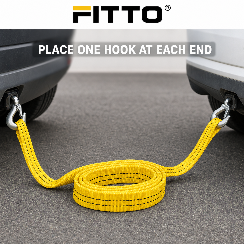 96 Pieces 5 Ton Nylon Car Tow Ropes with Two Safety Hooks, Yellow, 1 Piece