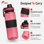 96 Pieces Sports Water Bottles with Protective Sleeve and Flip Lid, 600 ml, Pink, 1 Piece