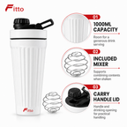 96 Pieces Stainless Steel Shaker Bottle with Mixer, 1000ml, White