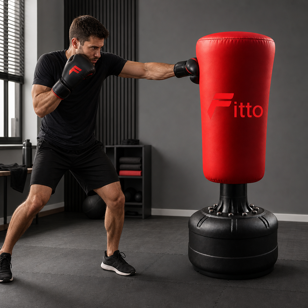 48 Pieces Freestanding Punching Bags Stand with Padded Striking Bag, Red, 115 x 52 cm