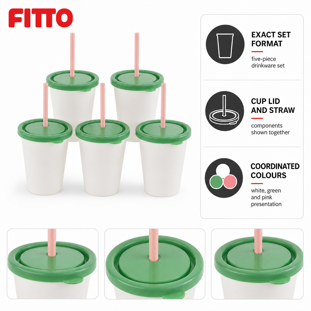 120 Pieces Plastic Cups with Lids and Straws, White Green and Pink, 5-Piece Drinkwares Set