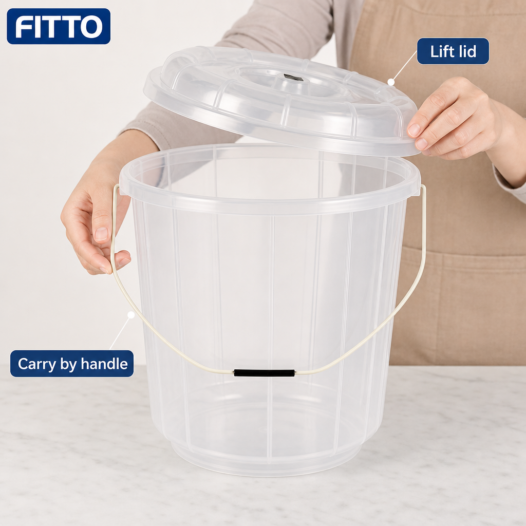 96 Pieces Transparent Plastic Bucket with Lid and Carry Handle, 9 Litre