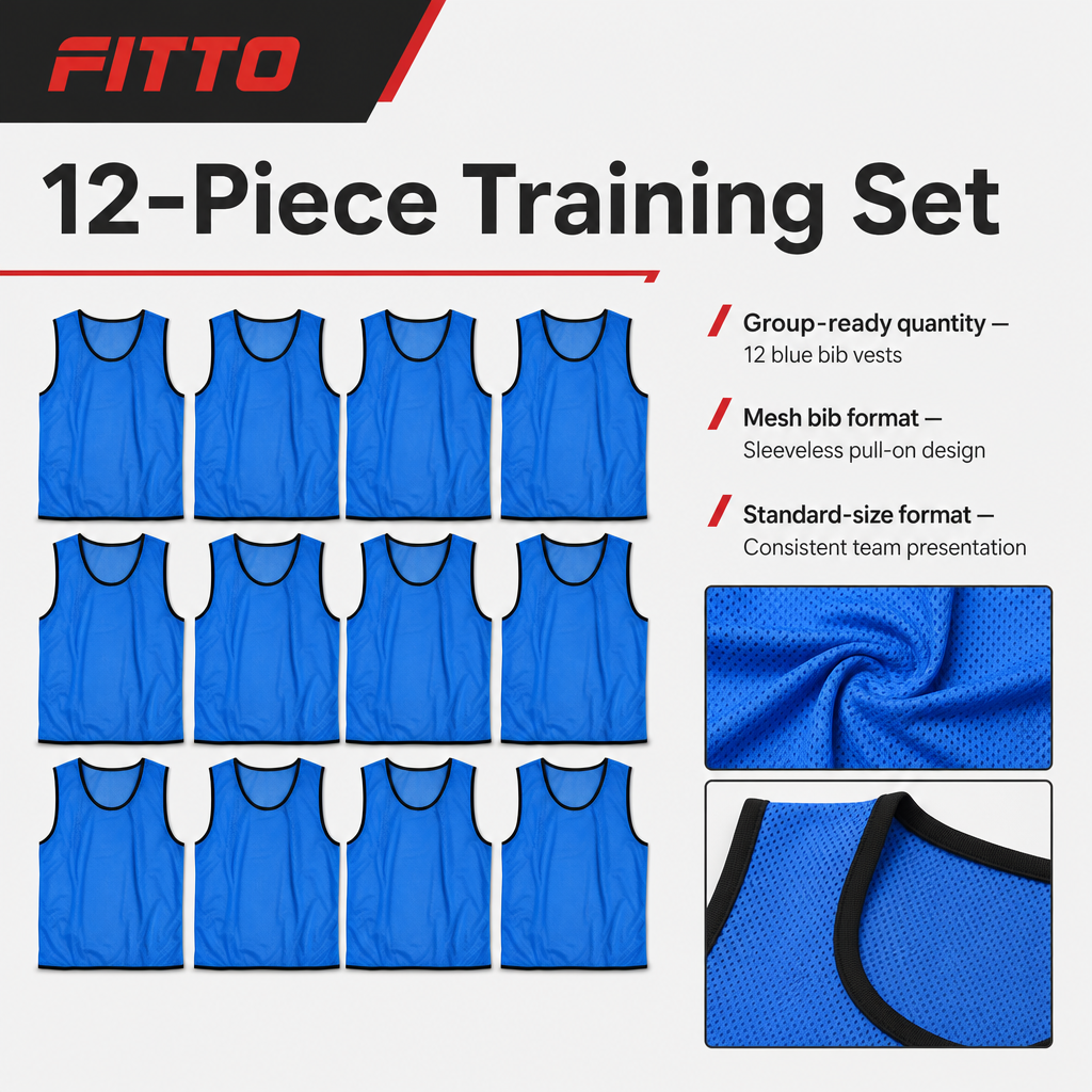48 Pieces Mesh Sports Training Bib Vests, Standard Size, Blue, 12-Piece Pack