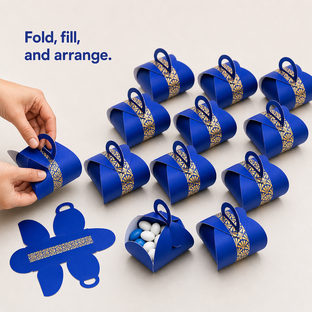 96 Pieces Blue Handled Candy Favor Boxes, 7 x 7 x 8 cm, 12 Pieces for Party Treat Presentation