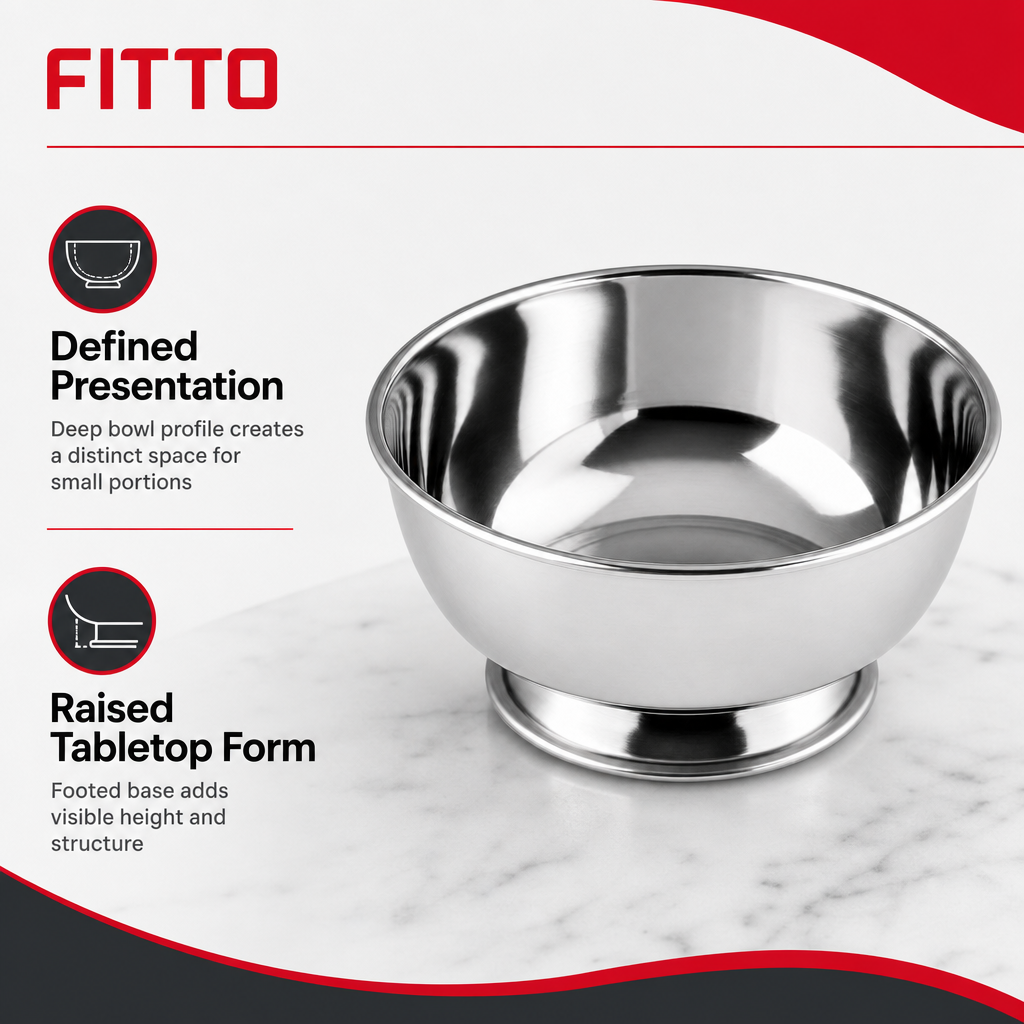 144 Pieces Stainless Steel Deep Footed Bowl, 9 cm