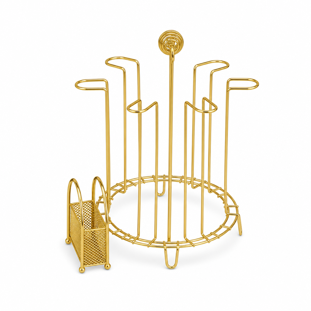 96 Pieces Gold-Tone Cup and Glass Drying Rack with 6 Holders, Metal Kitchen Organizer, 35 x 30 x 28 cm
