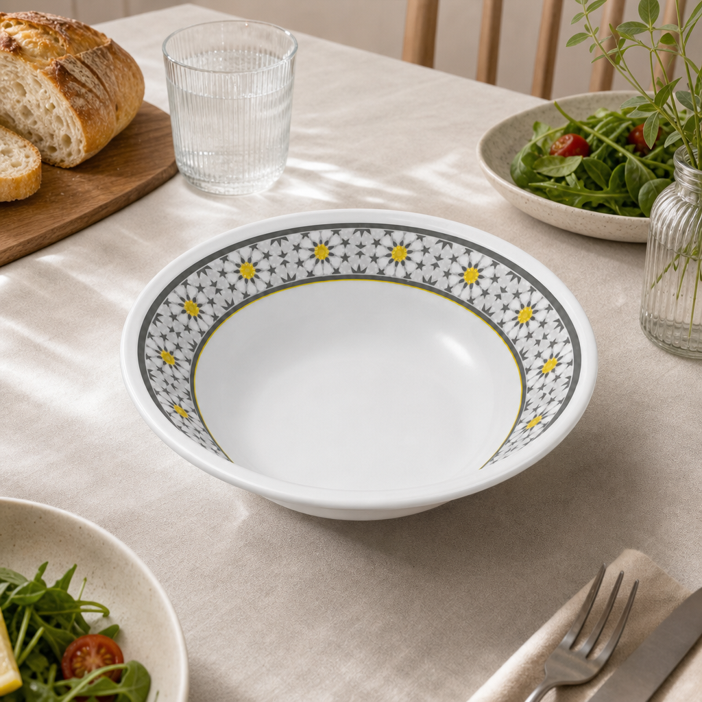 96 Pieces Melamine Salad Bowl, 9 Inch, Round White and Grey Bowl with Yellow Accents