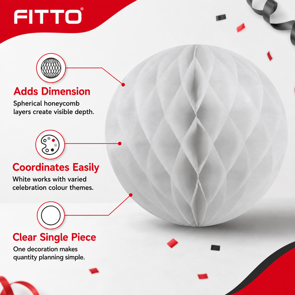 240 Pieces White Paper Honeycomb Ball Decoration, 30 cm, 1 Piece