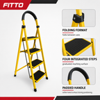 48 Pieces Yellow 4-Step Folding Metal Step Ladders, 141 x 44 cm, Padded Handle, 1 Piece