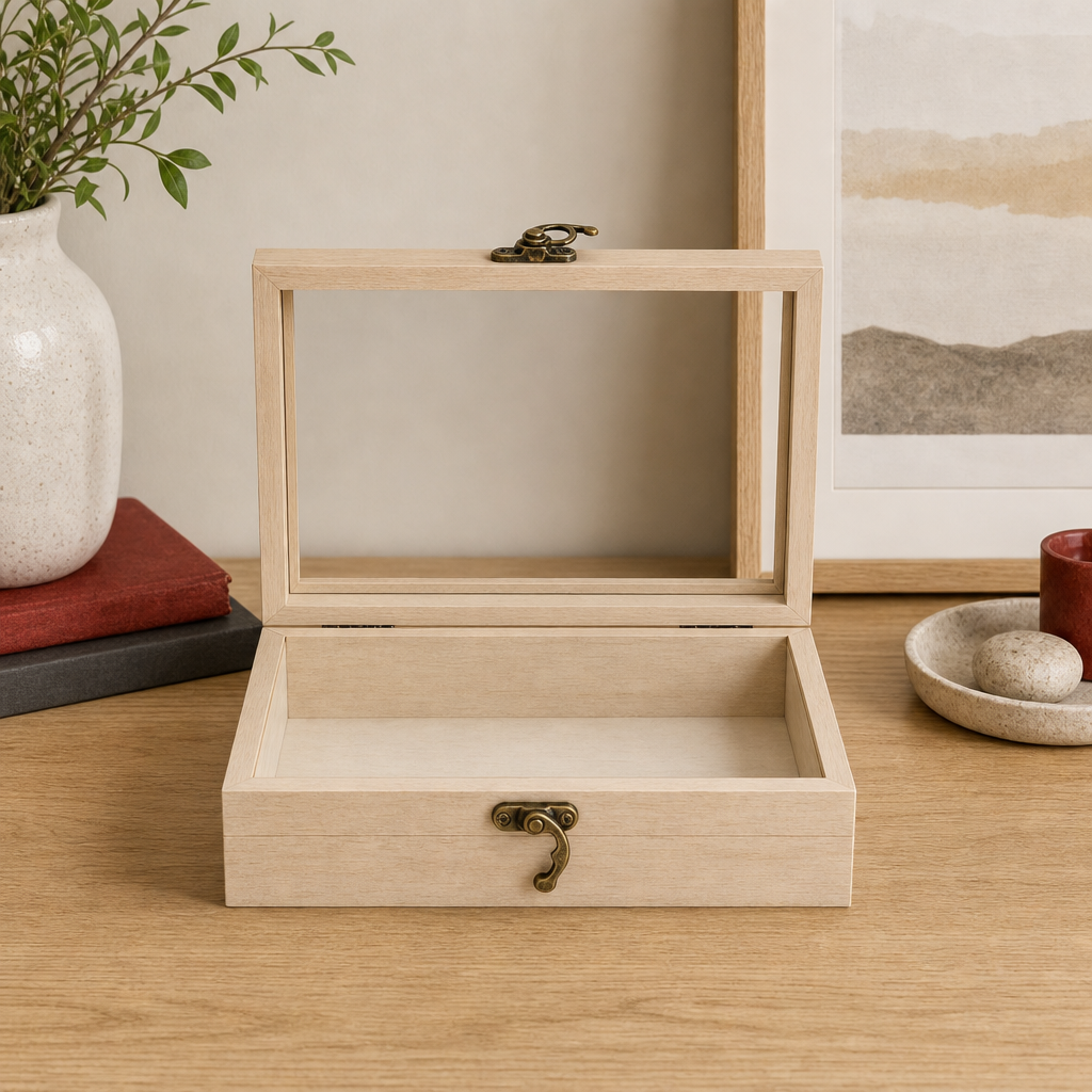 96 Pieces Wooden Display Cases with Clear Lid, 6 x 5 Inch