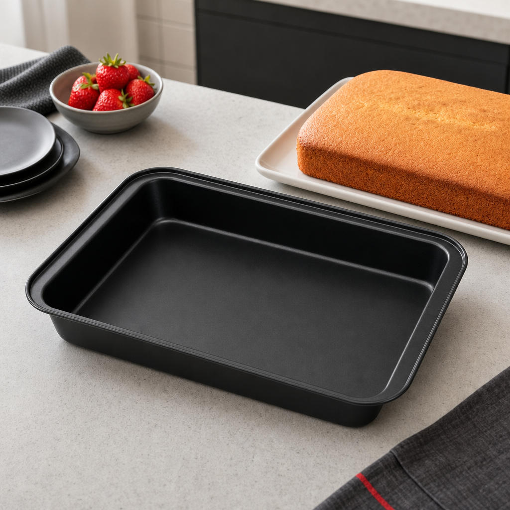 96 Pieces Black Rectangular Carbon Steel Non-Stick Cake Mold 37 × 25 × 5 cm, 1 Piece