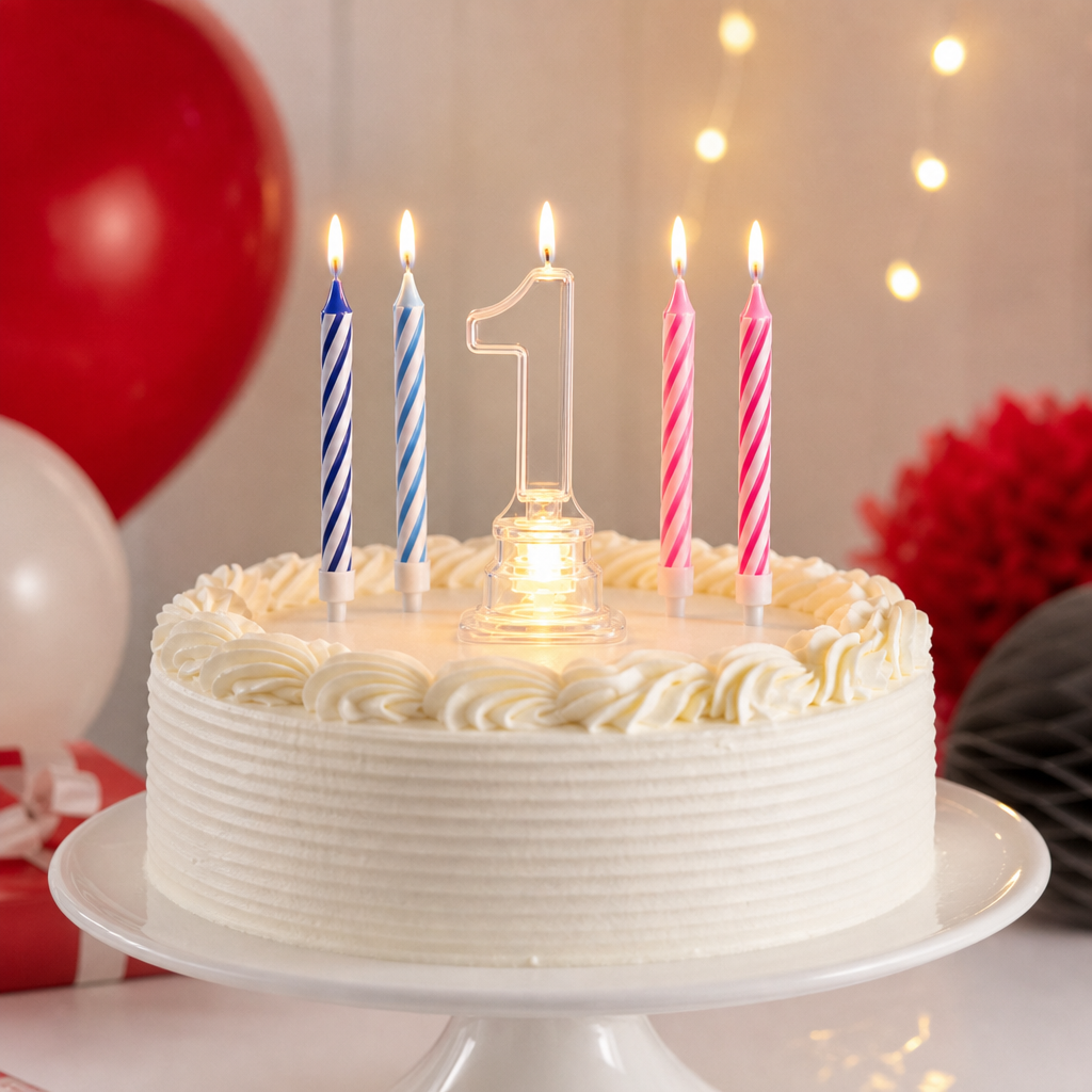 144 Pieces LED Happy Birthday Number 1 Cake Candle Set with 4 Candles, 9 cm