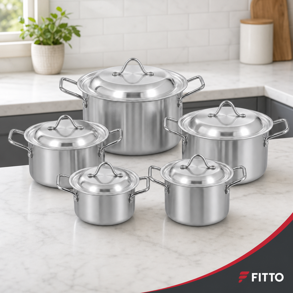 48 Pieces Stainless Steel Casserole Pot Set With Lids, Large Size, 5-Piece Cookwares Set