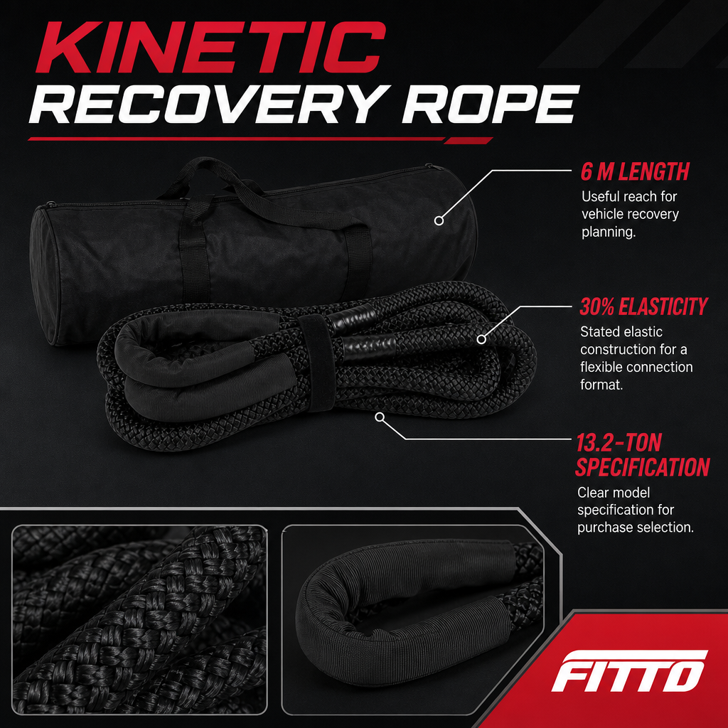 48 Pieces Kinetic Vehicle Recovery Tow Rope, 6 m, 13.2-Ton Specification, 30% Elasticity, Black
