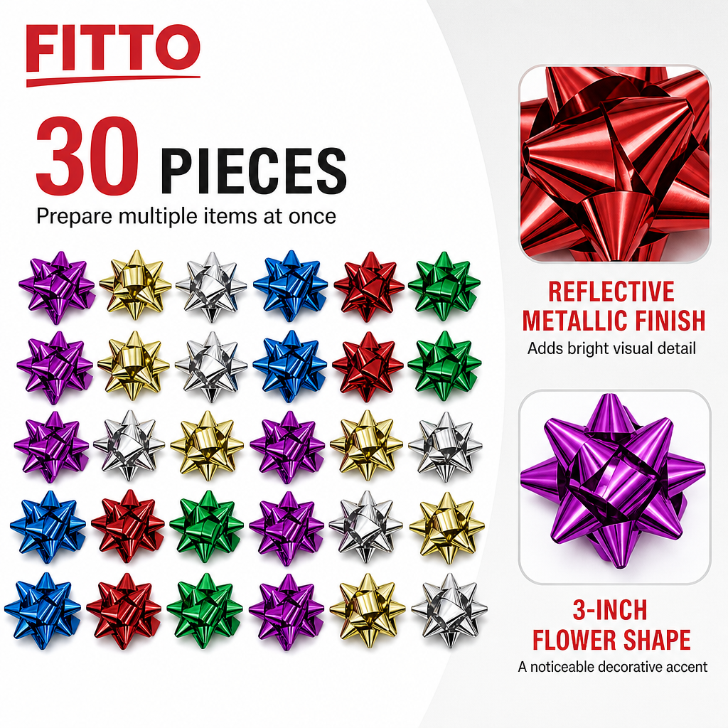 96 Pieces Party Decorations Metallic Flower Bows, 3 Inch, 30 Pieces, Assorted Colours