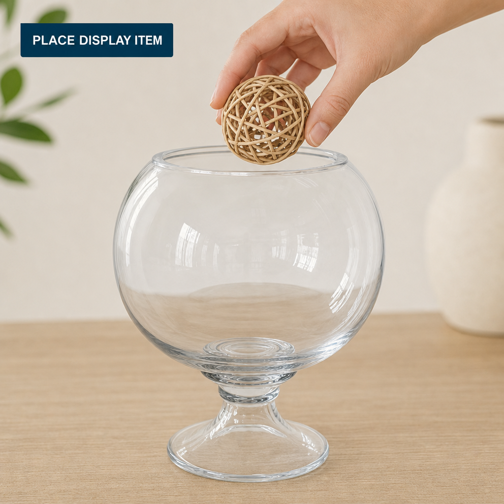 48 Pieces Round Glass Display Bowl with Pedestal Base, Clear Decorative Centerpiece, 35 cm