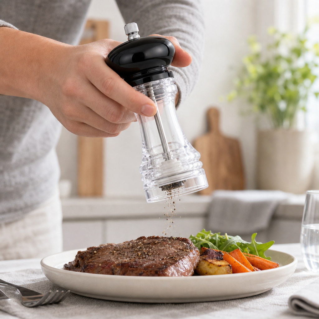144 Pieces Manual Pepper Grinder, Black and Clear, Hand-Operated Seasoning Mill, 25 x 8 x 8 cm, 1 Piece