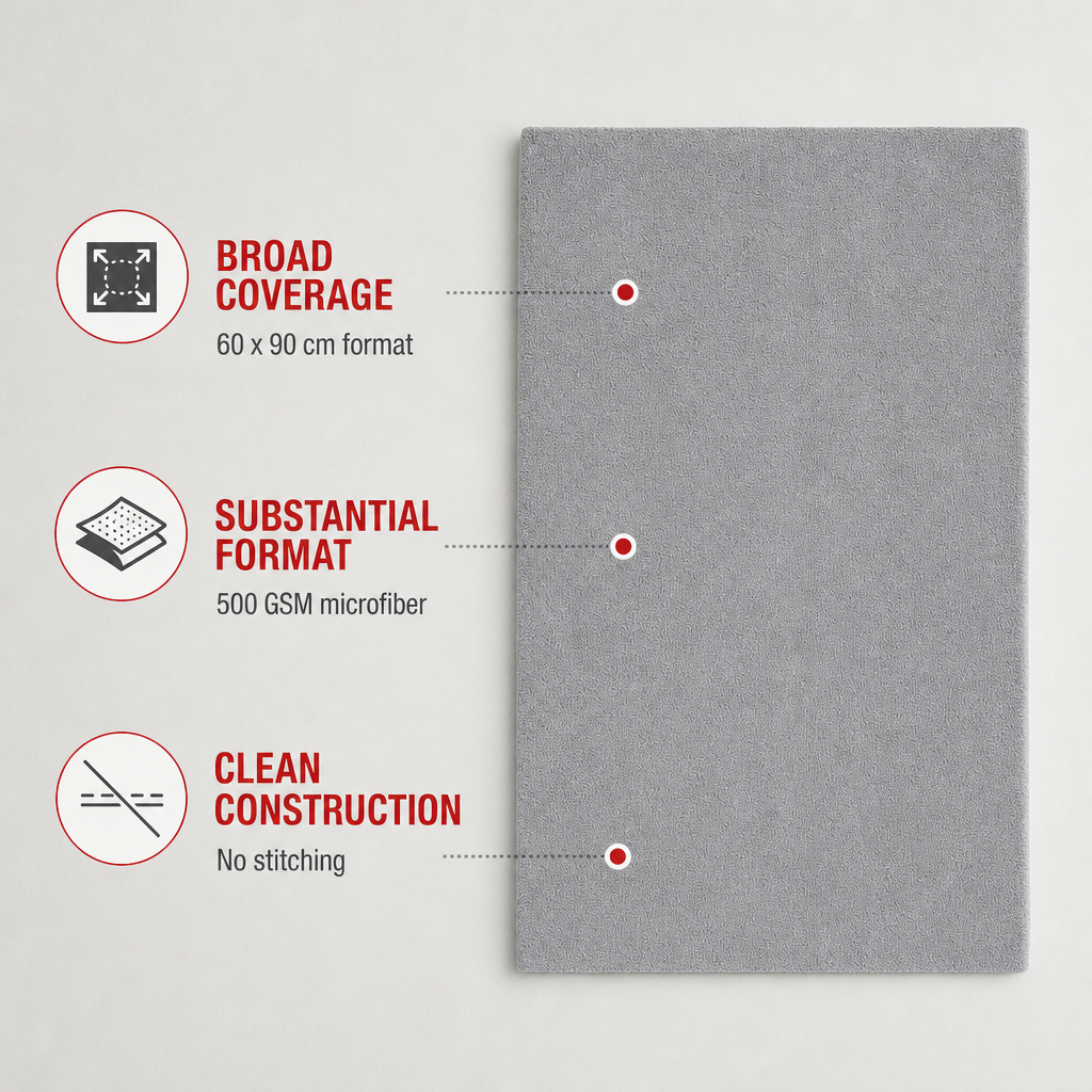 96 Pieces 500 GSM Microfiber Cleaning Cloth, No Stitching, 60 x 90 cm, Grey