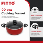 48 Pieces Saucepot 22 cm Red Aluminium Non-Stick Pot with Glass Lid and Side Handles, 1 Piece