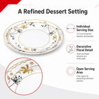 120 Pieces Opal Dessert Plate, 7.5 Inch Round Floral Tablewares for Dessert Serving, White with Gold and Black Detail, Single Piece