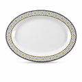 96 Pieces Melamine Wavy Oval Serving Plate, 12 Inch, White Grey with Yellow Accents