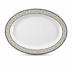 96 Pieces Melamine Wavy Oval Serving Plate, 12 Inch, White Grey with Yellow Accents