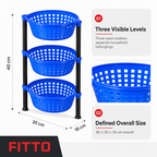 72 Pieces 3-Tier Plastic Storage Basket Rack, Blue, 40 x 30 x 18 cm