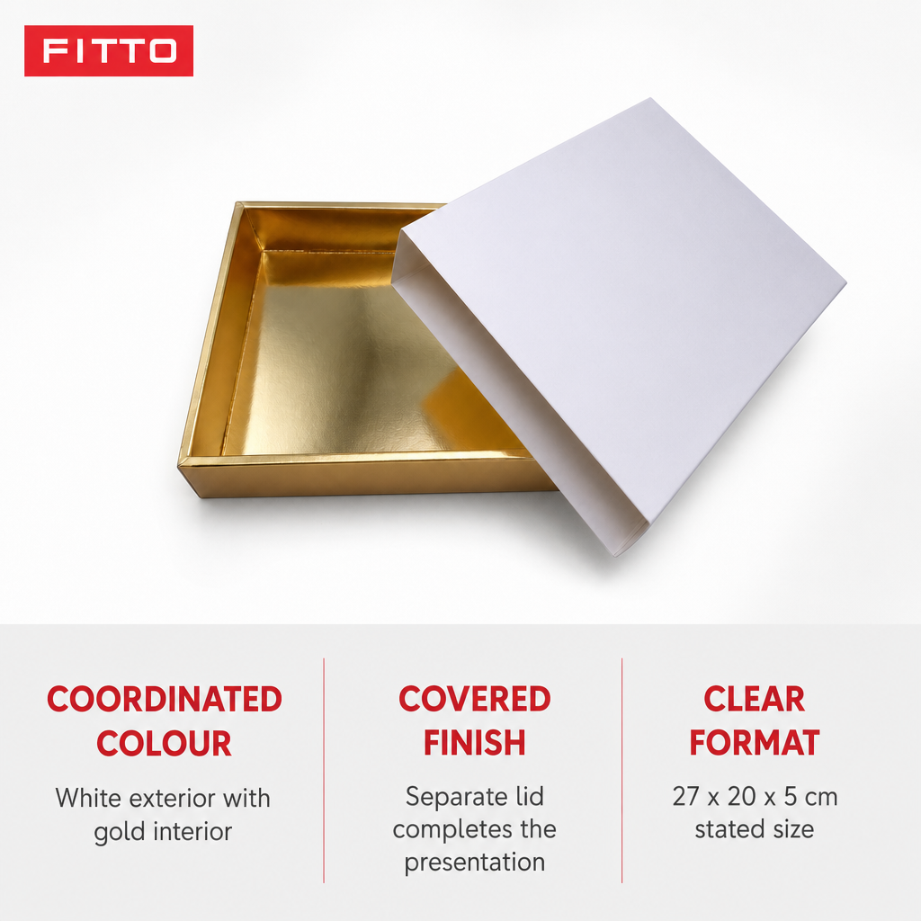 144 Pieces White And Gold Paper Presentation Box, 27 x 20 x 5 cm, 1 Piece