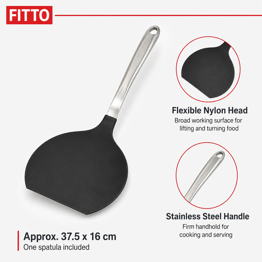 96 Pieces Nylon Flexible Spatula with Stainless Steel Handle, Black, 37.5 x 16 cm, 1 Piece