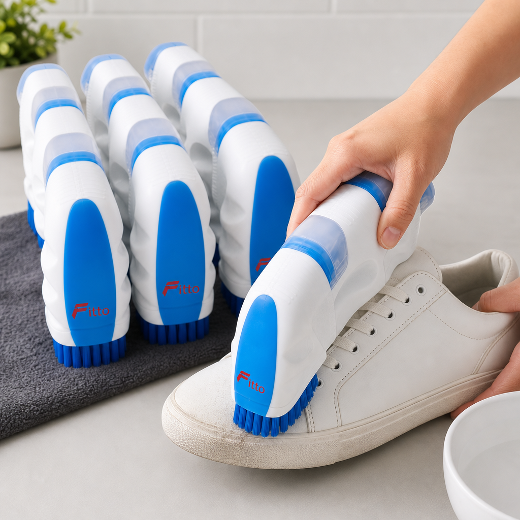 72 Pieces Shoe Cleaning Brushes with Built-In Liquid Dispensers, White and Blue, 6 Pieces