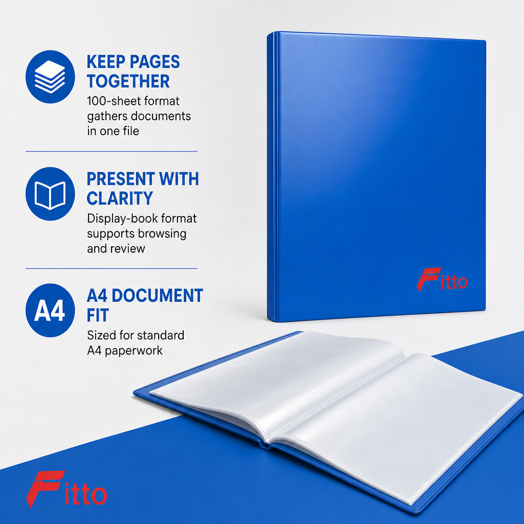 96 Pieces A4 Display Book with 100 Sheets, Blue, 1 Piece
