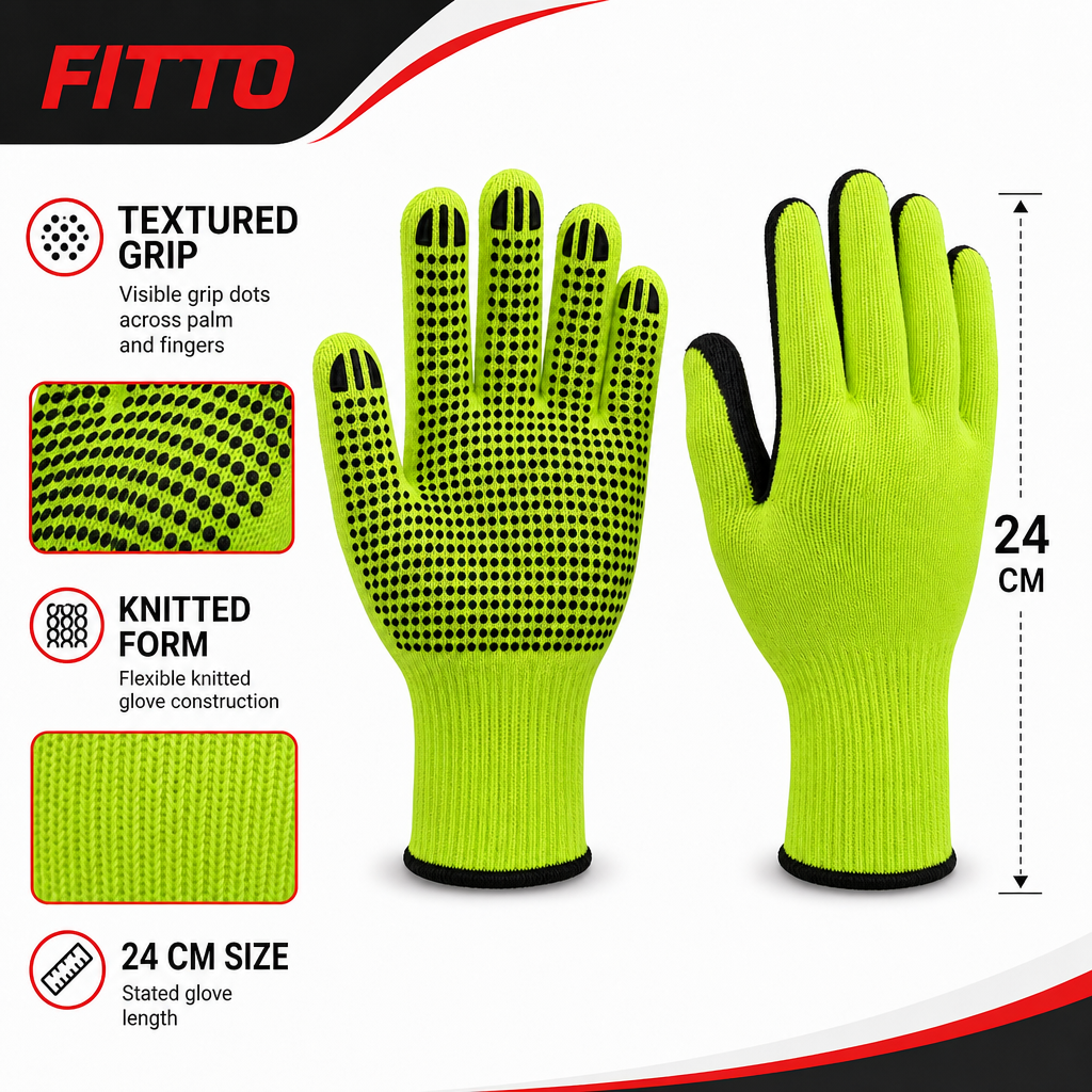 72 Pieces Knitted Grip Work Gloveses, 24 cm, Neon Green and Black, 1 Pair