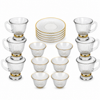 48 Pieces Clear Fluted Glass Tea and Coffee Set with Gold Accents, 18 Pieces