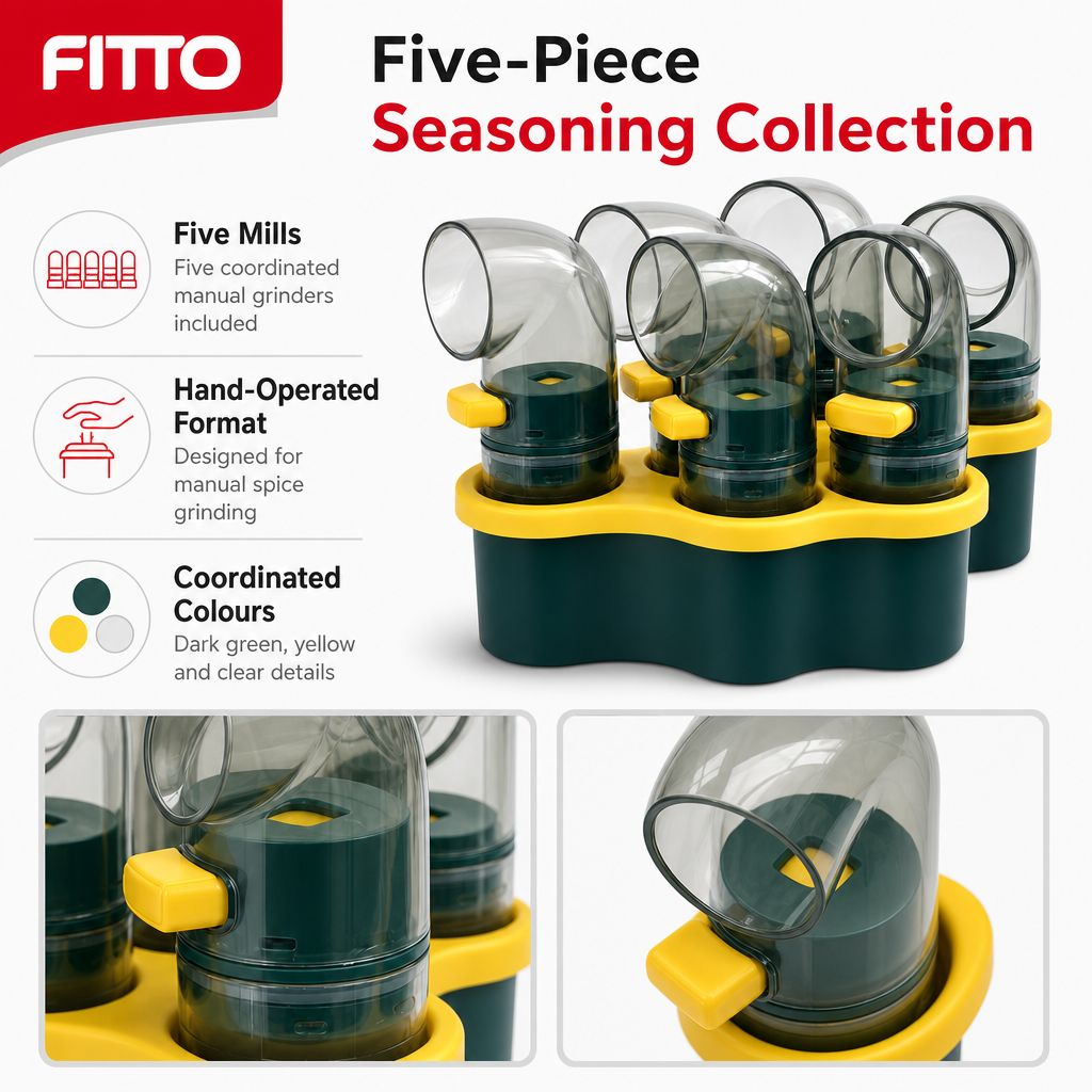 240 Pieces Manual Spice Grinder Set, 5 Pieces, Dark Green with Yellow and Clear Details