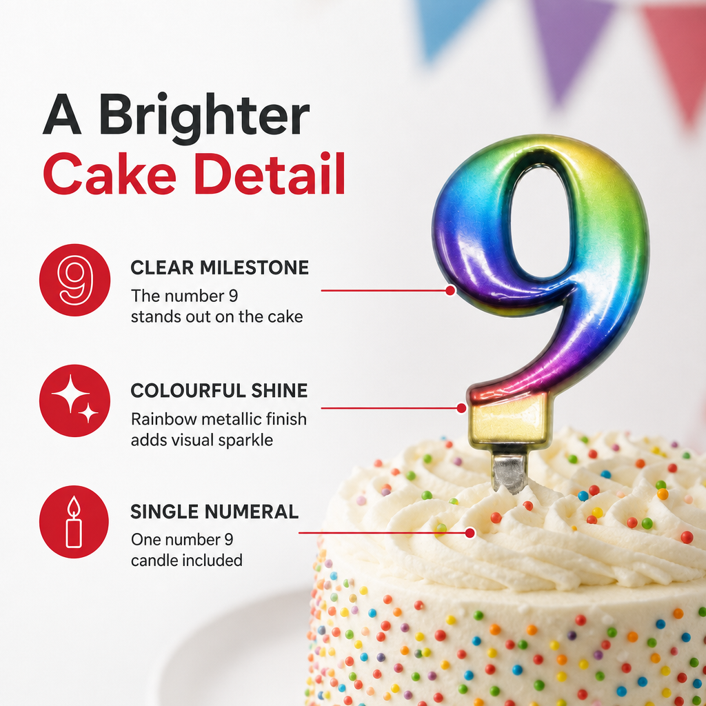 240 Pieces Rainbow Metallic Number 9 Cake Candle, 1 Piece