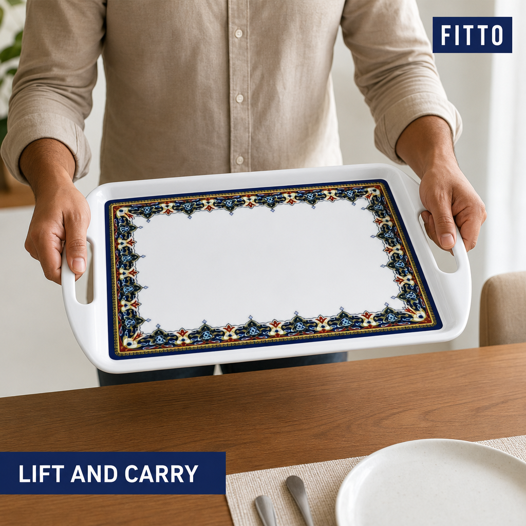 72 Pieces Melamine Rectangular Serving Trays with Handles, 22 Inch, Decorative Design 2655