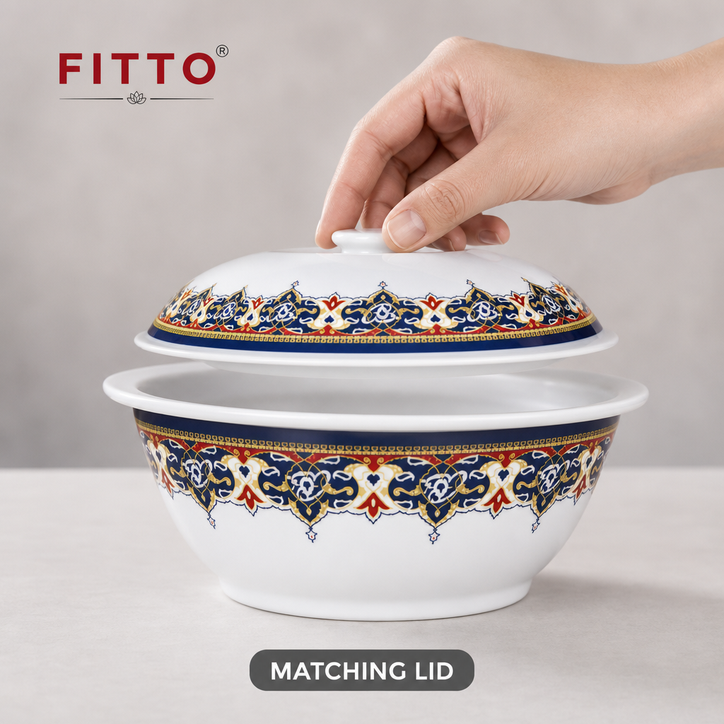 96 Pieces Melamine Serving Bowl with Lid, Decorative Pattern, 9 Inch Covered Tablewares