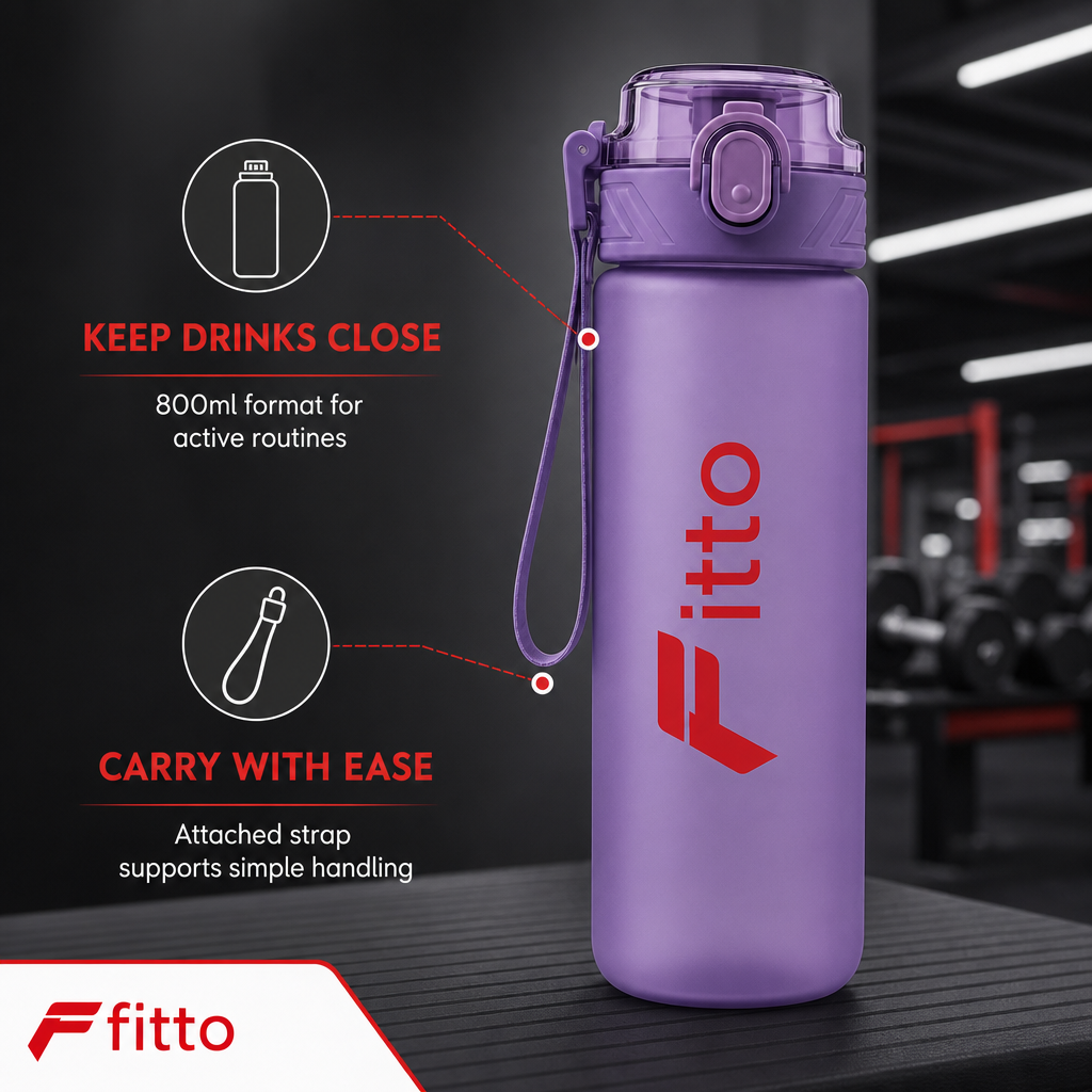 96 Pieces Sports Water Bottles 800ml with Carry Strap, Purple