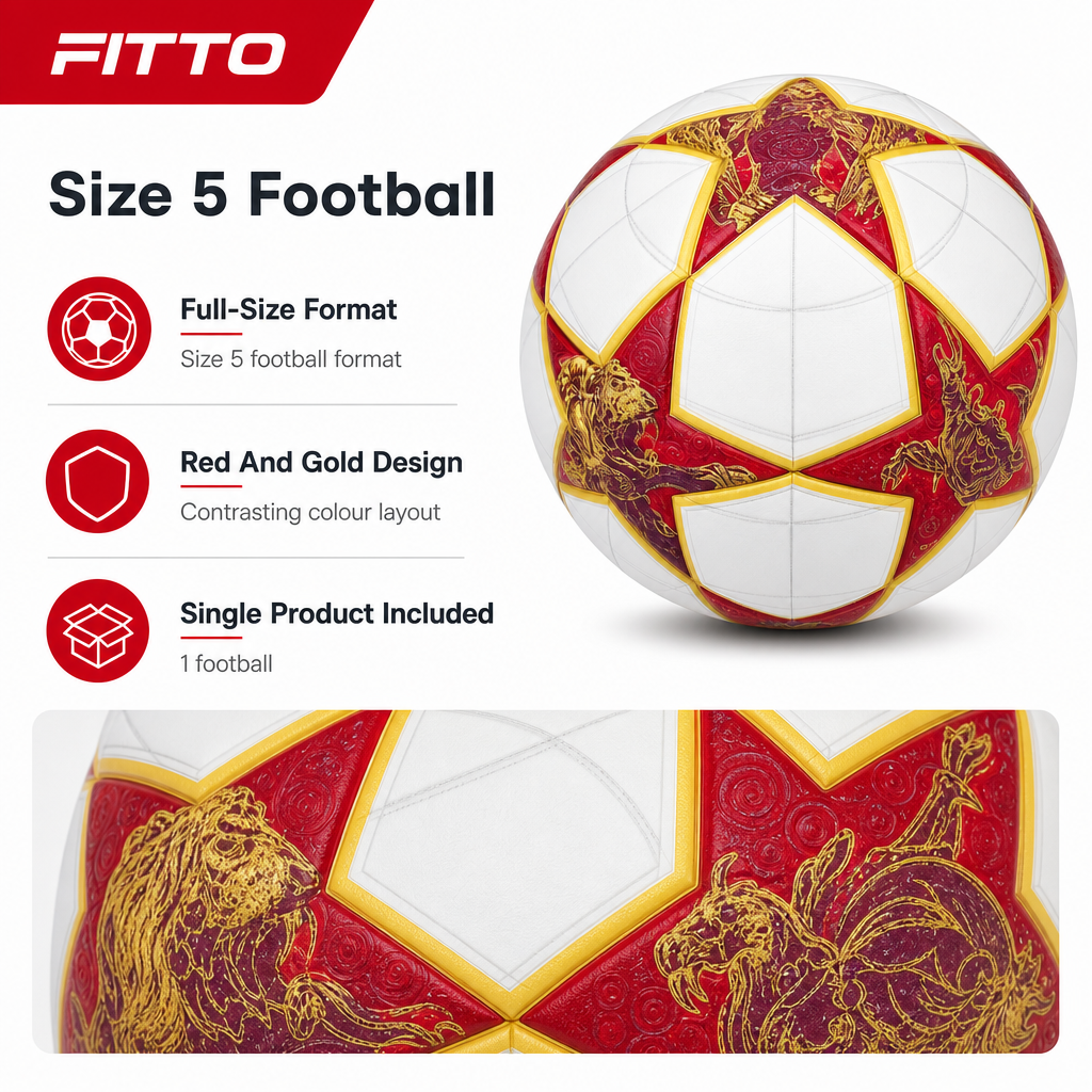 60 Pieces Size 5 Football, Red and Gold Design, 22 cm Sports Ball for Recreational Play