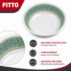 96 Pieces Melamine Salad Bowl, 9 Inch, White with Green and Yellow Pattern, Round Tablewares for Serving