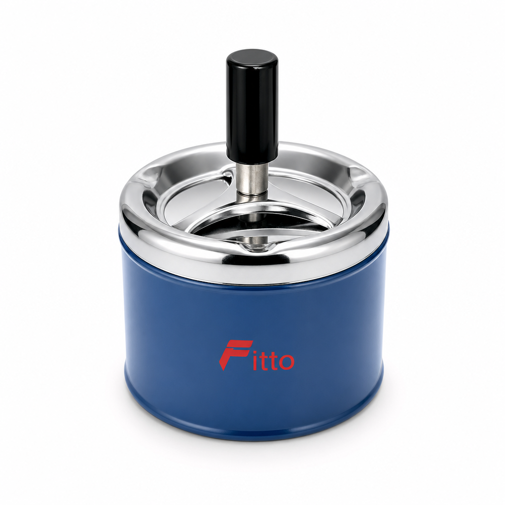 120 Pieces Blue Round Stainless Steel Push-Down Ashtrays with Lid, Tabletop Smoking Accessory, 17 x 14 x 14 cm