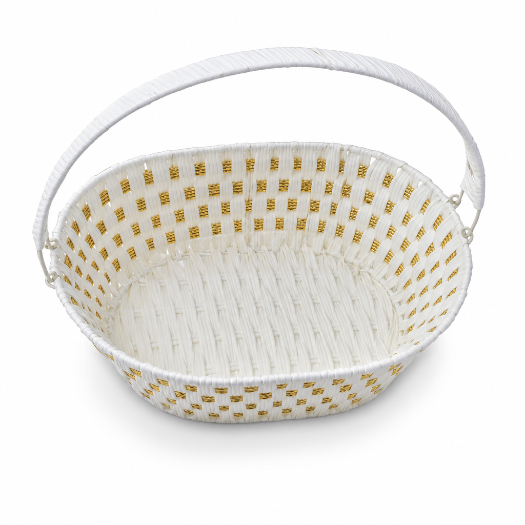 60 Pieces Oval Woven Serving Baskets with Handles, White, 38 x 28 x 12 cm
